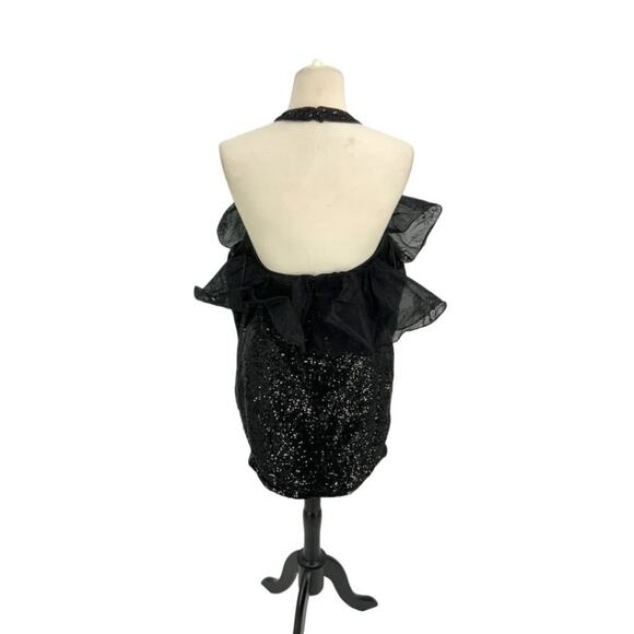 ASOS LUXE Halter Neck Wire Lace Organza Mini Dress Black Sequin Size 8 NWOT $135 - Picture 8 of 9